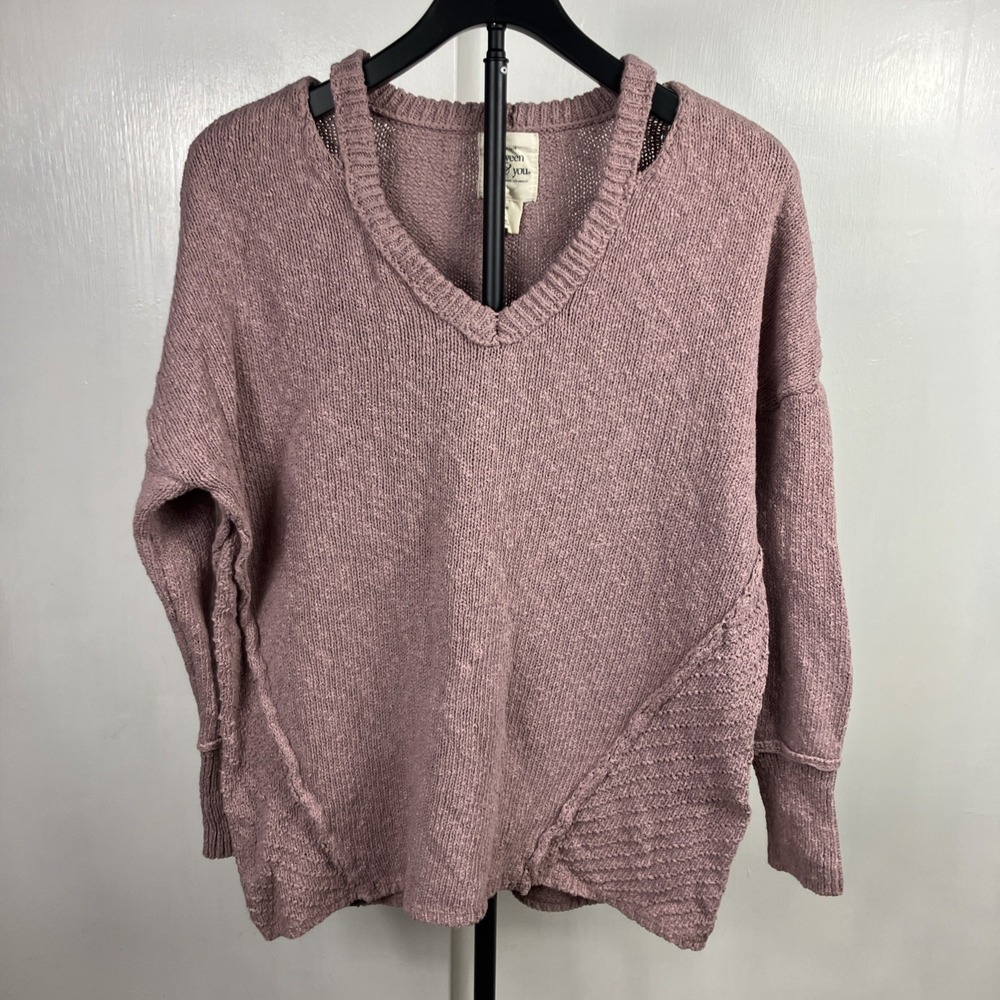 Between Me&You Light Rose Knit Long Sleeve Textured Sweater Shoulder Slits Sz L